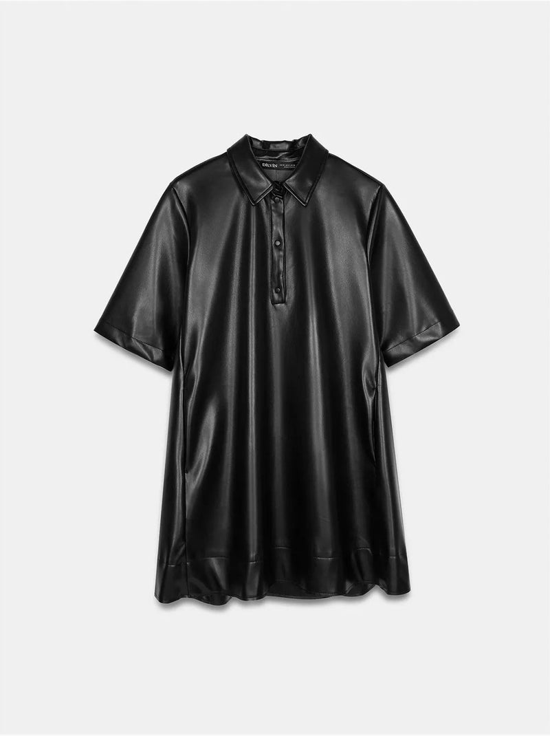 Robe-chemise mini ample en simili cuir dilvin Noir - Kiabi