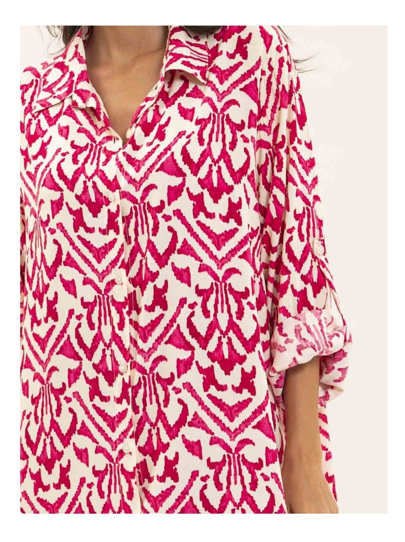 Robe chemise motifs irvinie Rose - Kiabi