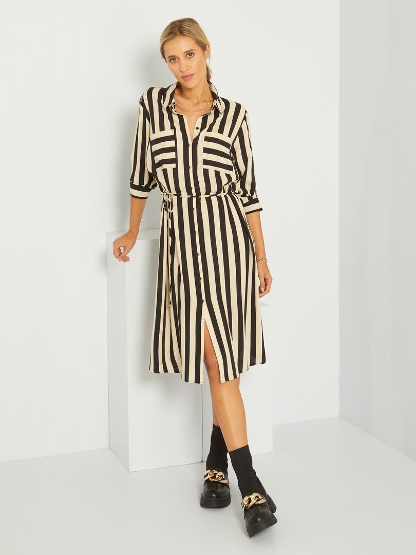 Jupe Crayon Rayée Beige/noir, Marks And Spencer, Taille 12, Femme, Parfaite Pour Le Travail !
