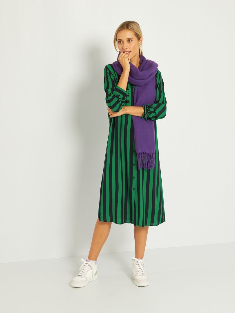 Robe Rayée Verte Et Noire - Taille 38/40 - Style Midi/mini Sans Manches - Occasion Parfaite état