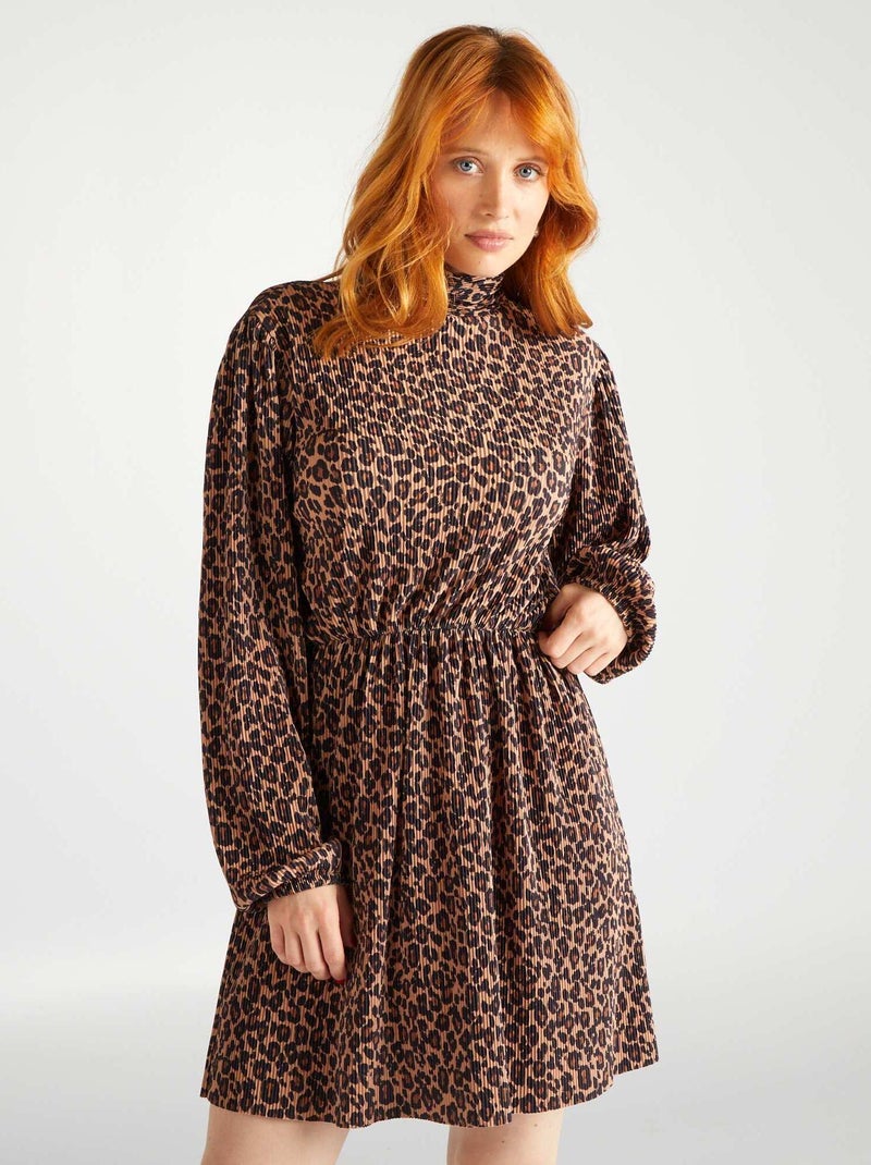Robe cintrée à motif léopard Marron - Kiabi