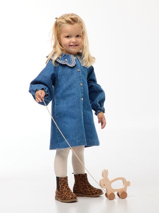 Robe col brodé en coton