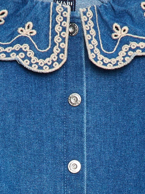 Robe col brodé en coton - Kiabi
