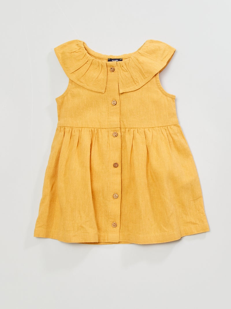 Robe col claudine en lin Jaune - Kiabi