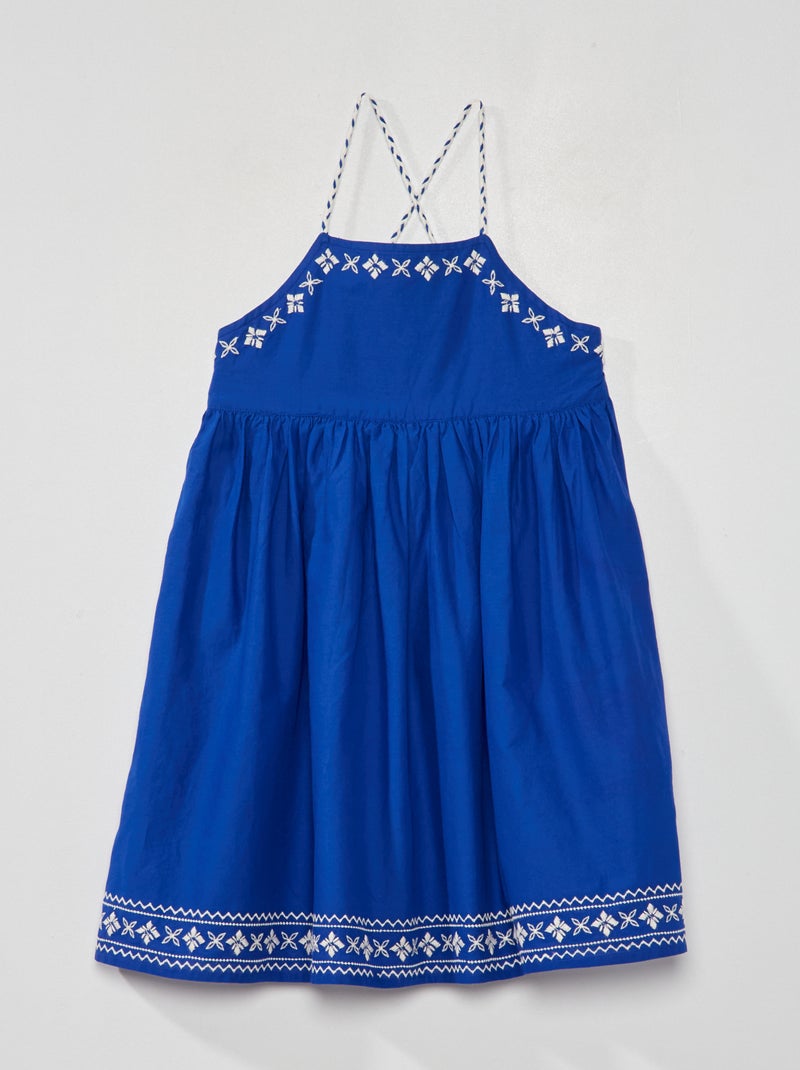Robe corolle avec broderies bleu/blanc - Kiabi