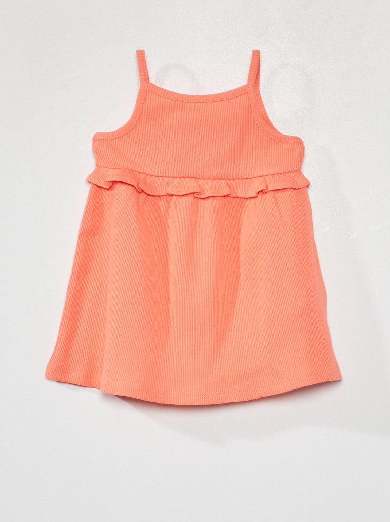 Robe côtelée avec empiècement volanté Orange - Kiabi