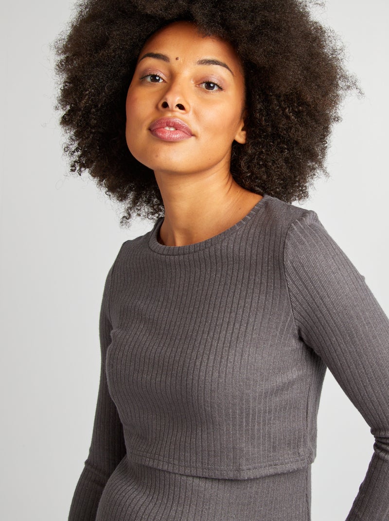 Robe cotelée d'allaitement Gris - Kiabi