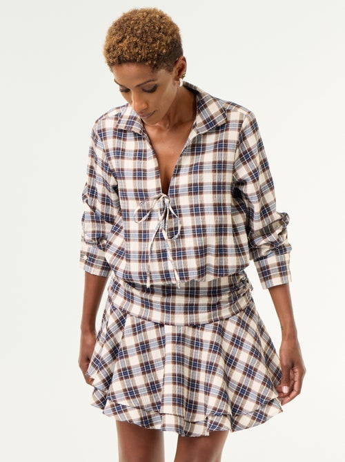 Robe courte à carreaux avec col chemise - Kiabi