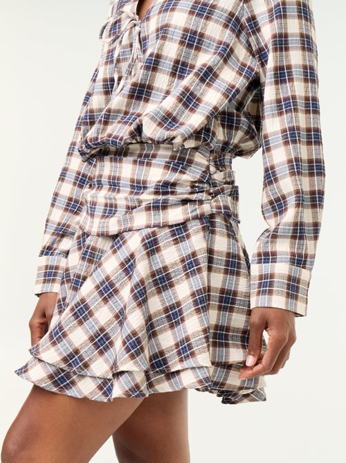 Robe courte à carreaux avec col chemise - Kiabi