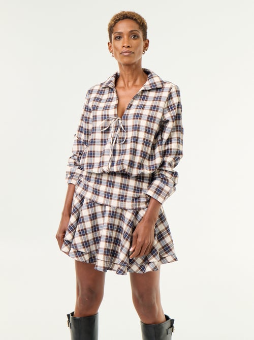Robe courte à carreaux avec col chemise - Kiabi