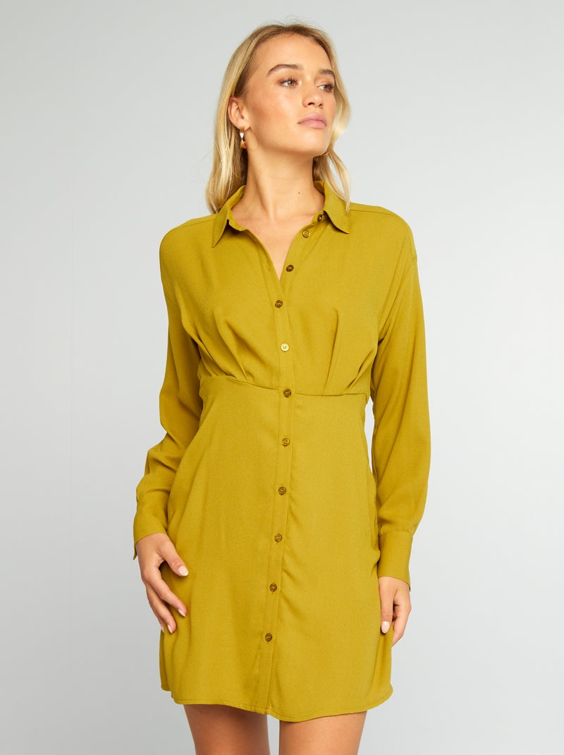 Robe courte à col chemise Vert - Kiabi