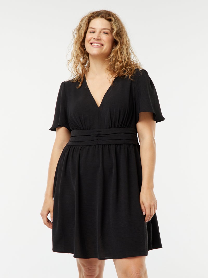 Robe courte à col V et avec manches forme papillon Noir - Kiabi