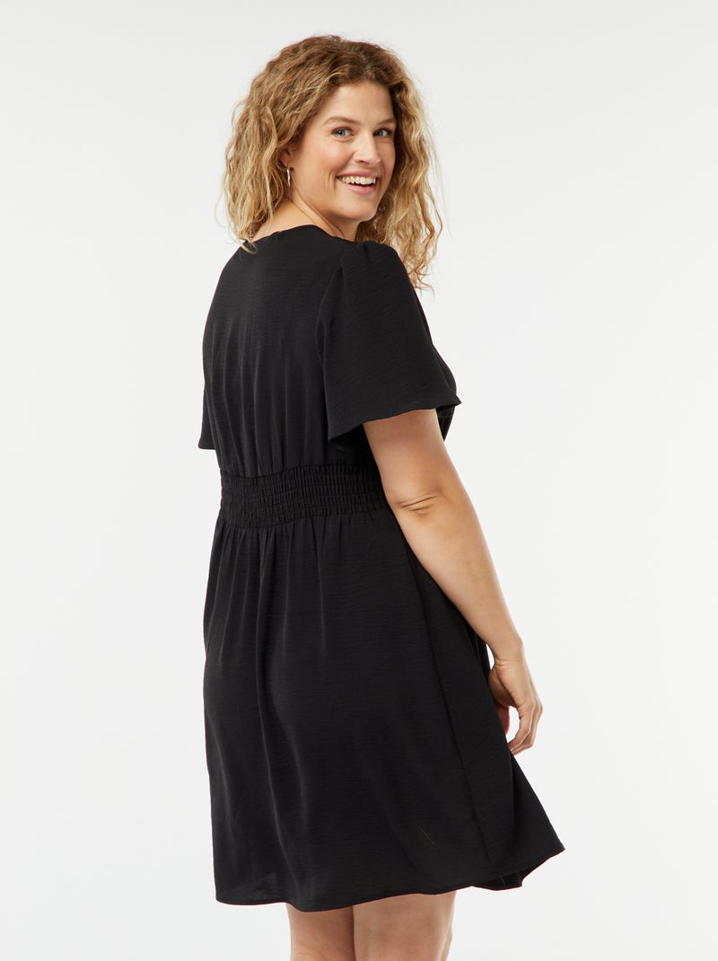 Robe courte à col V et avec manches forme papillon Noir - Kiabi