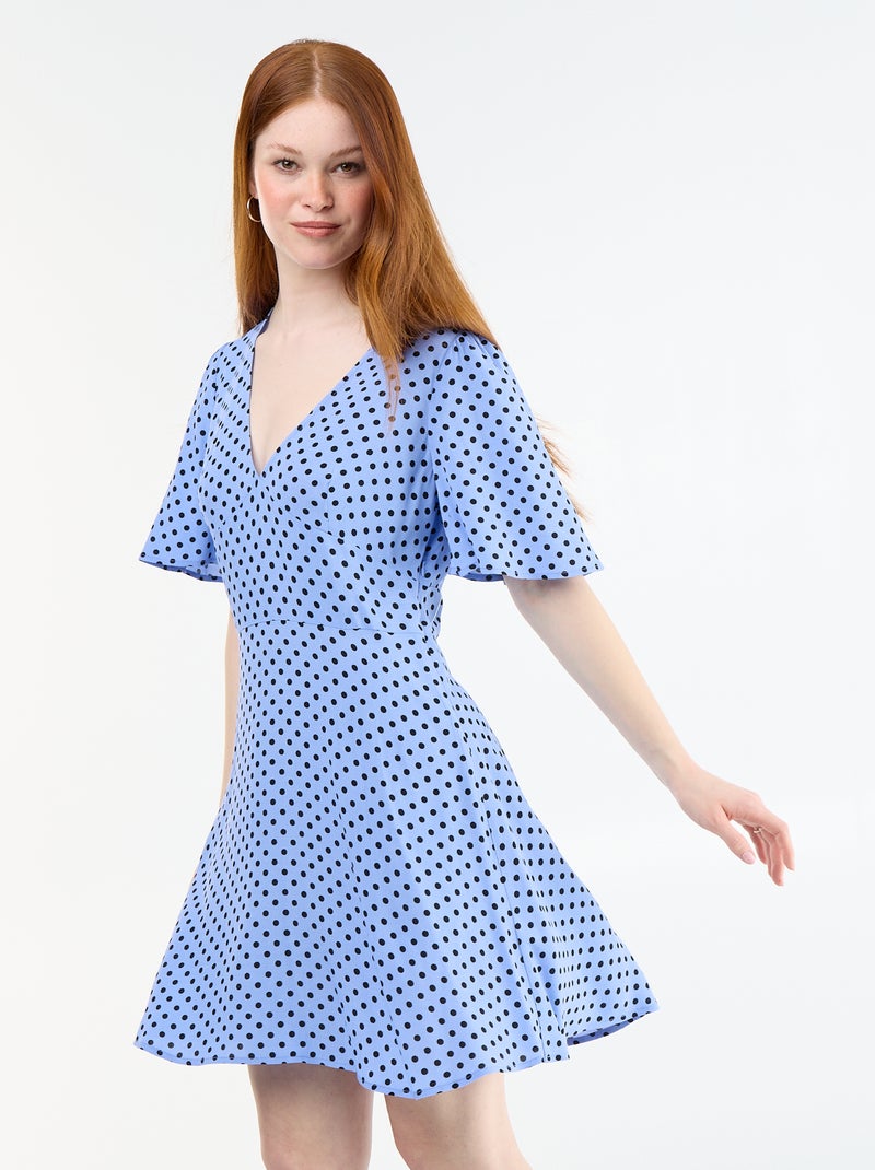 Robe courte à manches courtes avec motif à pois Bleu - Kiabi