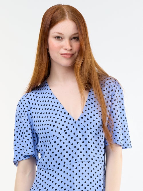 Robe courte à manches courtes avec motif à pois - Kiabi