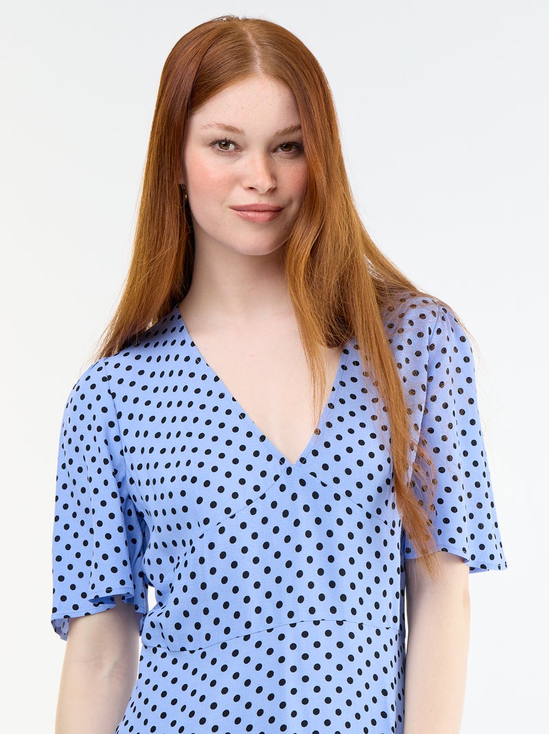 Robe courte à manches courtes avec motif à pois Bleu - Kiabi