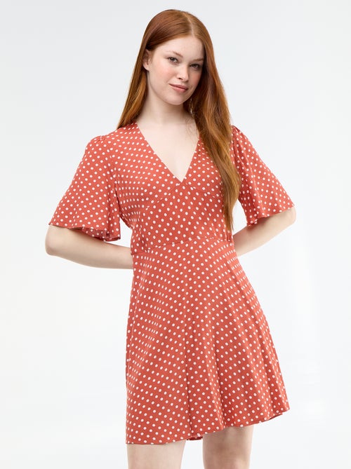 Robe courte à manches courtes avec motif à pois - Kiabi