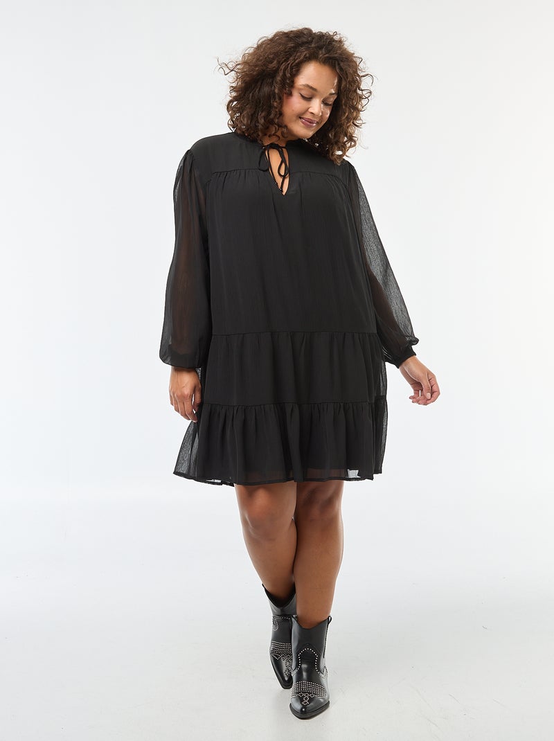 Robe courte à motif à manches longues Noir - Kiabi