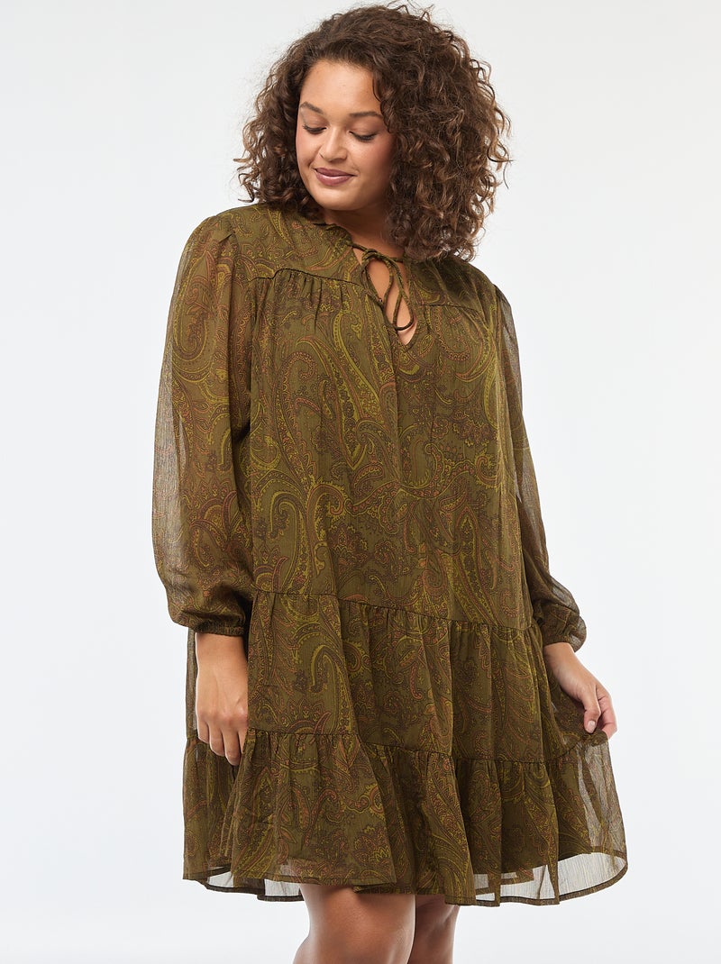 Robe courte à motif à manches longues Vert - Kiabi