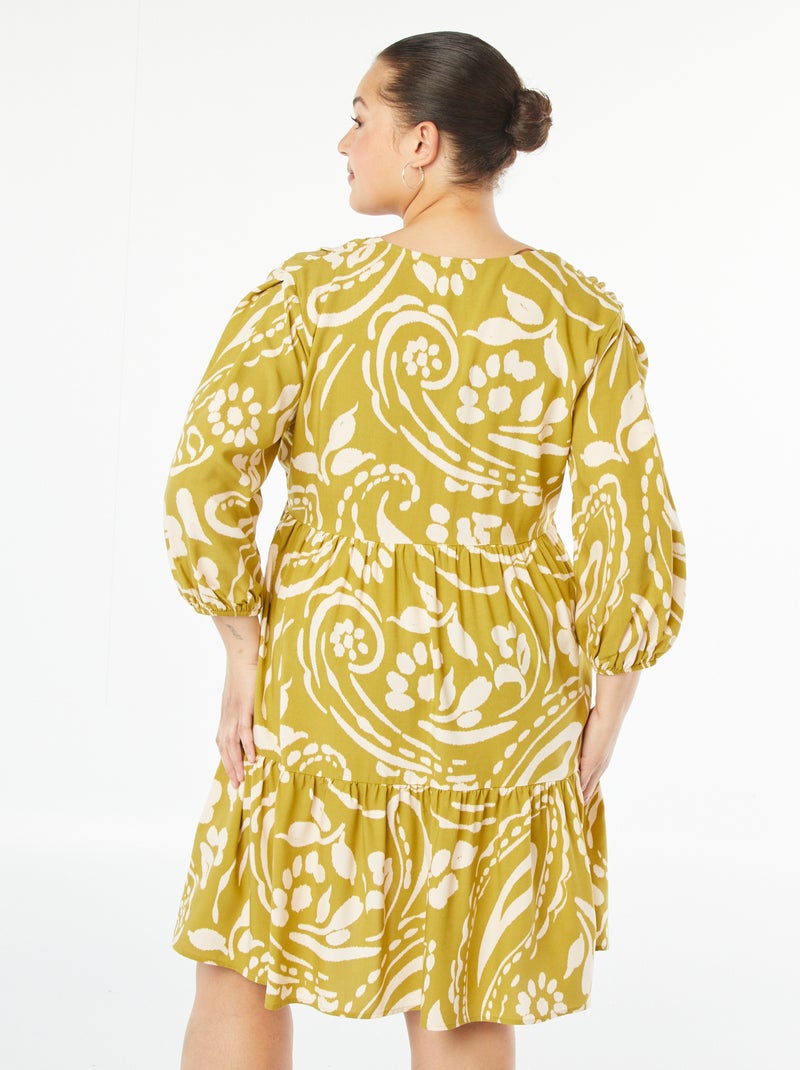 Robe courte à motif avec manches longues Vert - Kiabi