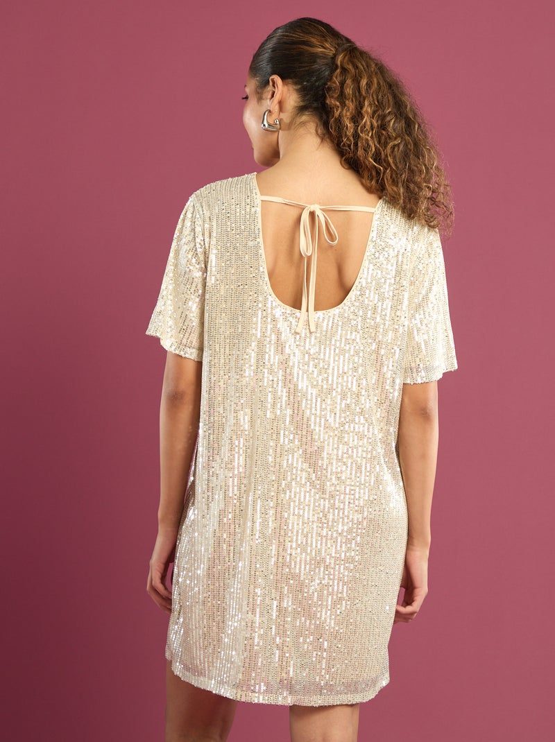 Robe courte à sequins Beige - Kiabi