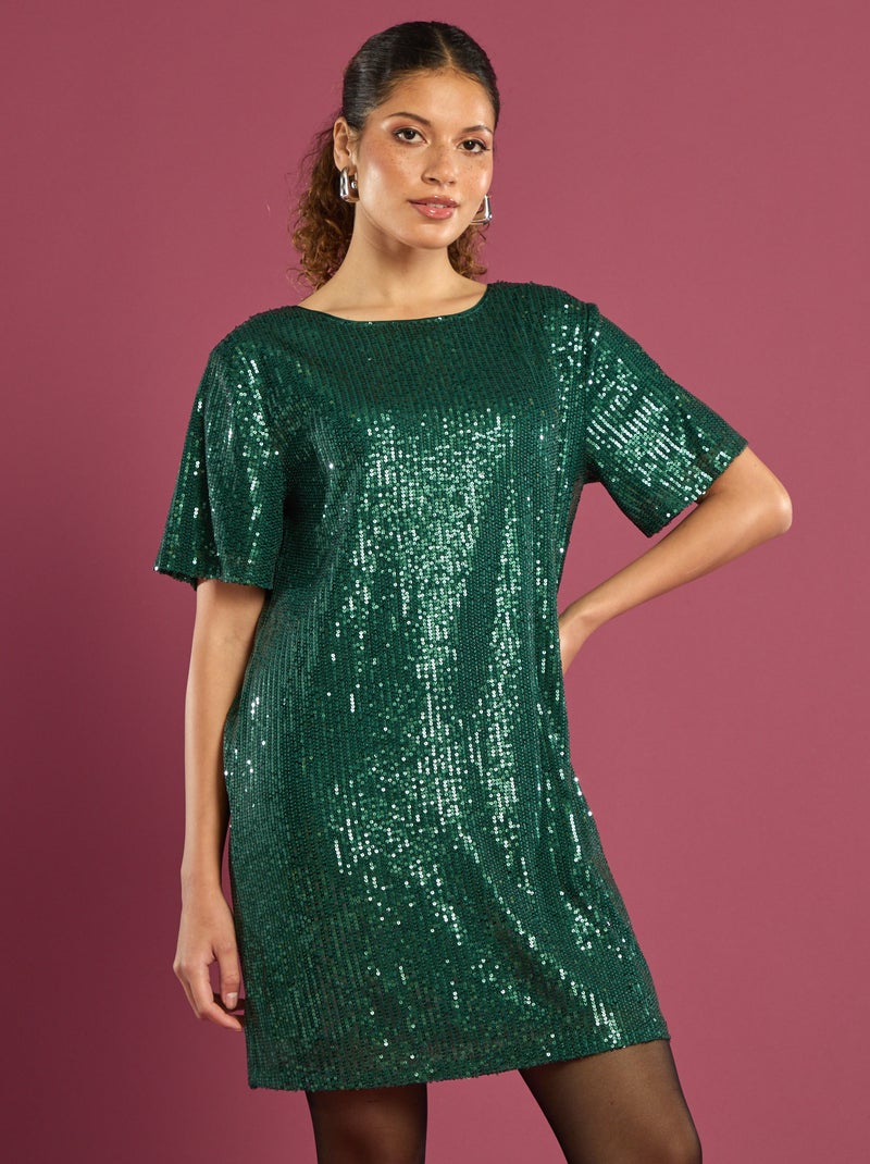 Robe courte à sequins Vert - Kiabi