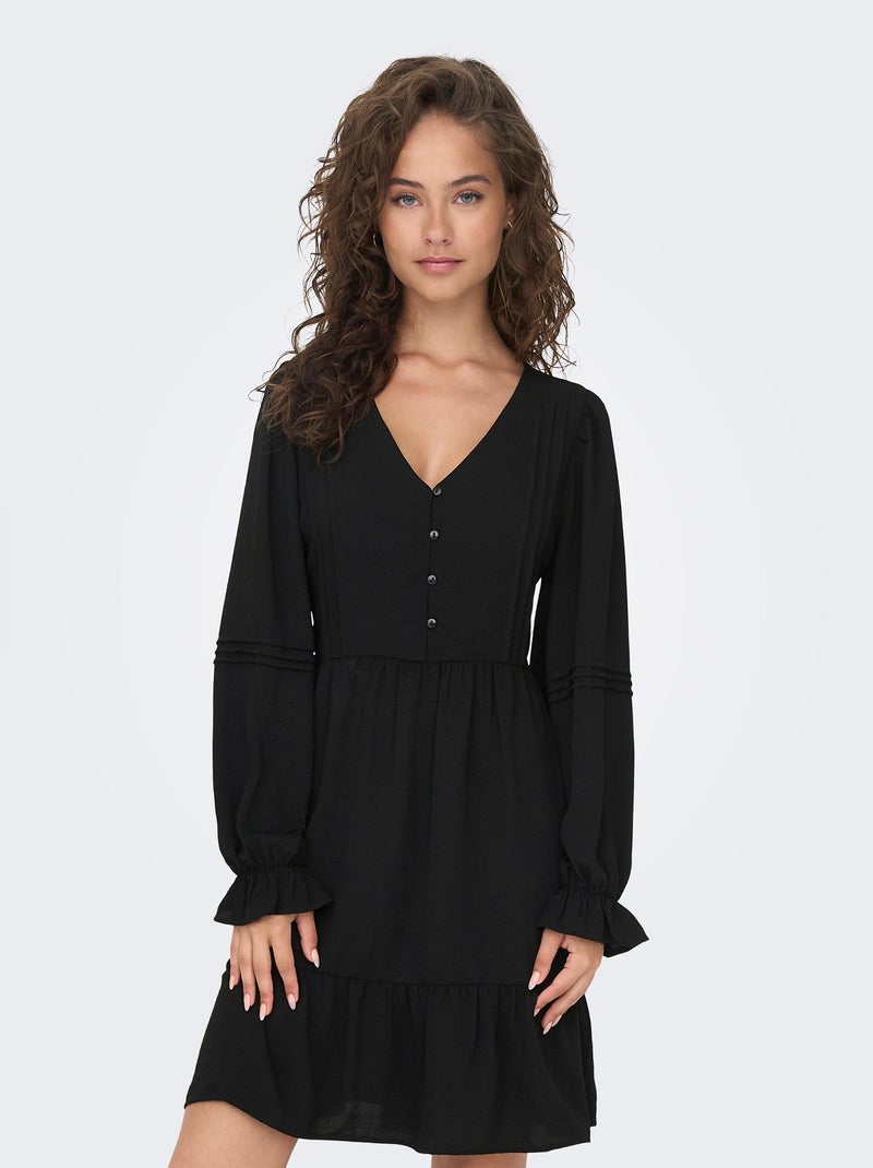 Robe courte à volants noir - Kiabi