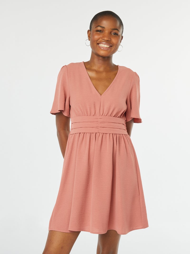 Robe courte avec ceinture plissée en Georgette Rose - Kiabi