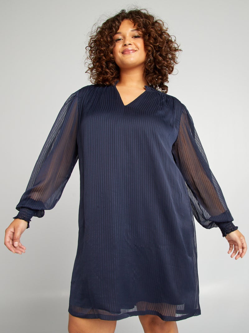 Robe courte avec col volanté Bleu - Kiabi