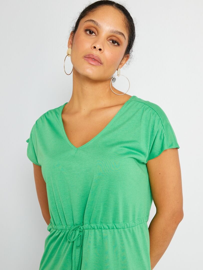 CUPSHE Robe Courte Crochet Manches Courtes - Cordon Serrage Taille - Femme Été 2024