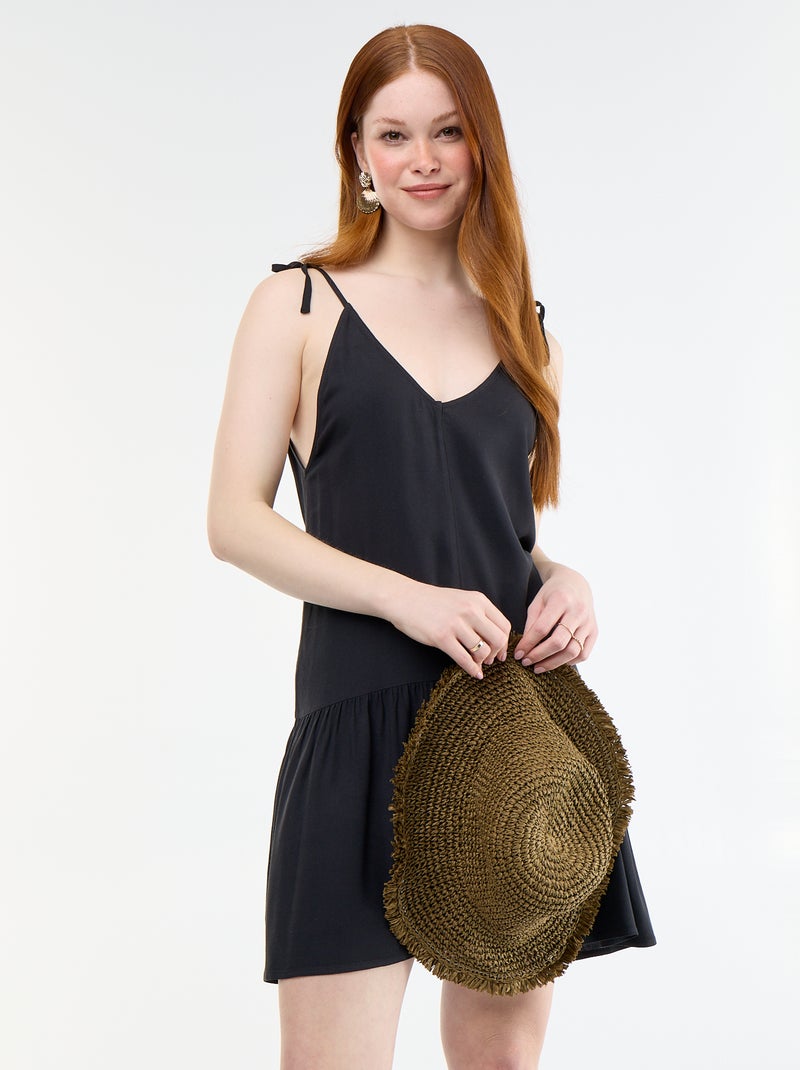 Robe courte avec fines bretelles et base volantée Noir - Kiabi