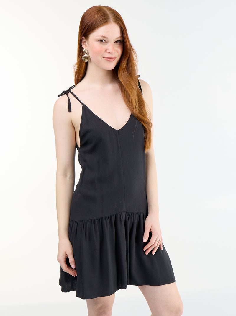 Robe courte avec fines bretelles et base volantée Noir - Kiabi