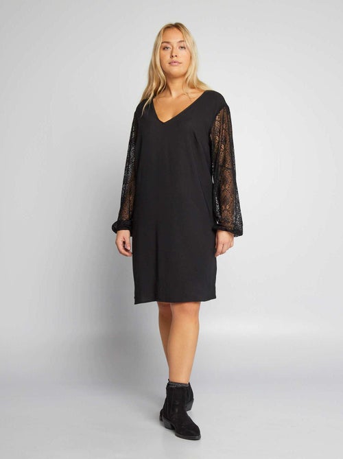 Robe courte avec manches et dos en dentelle - Kiabi