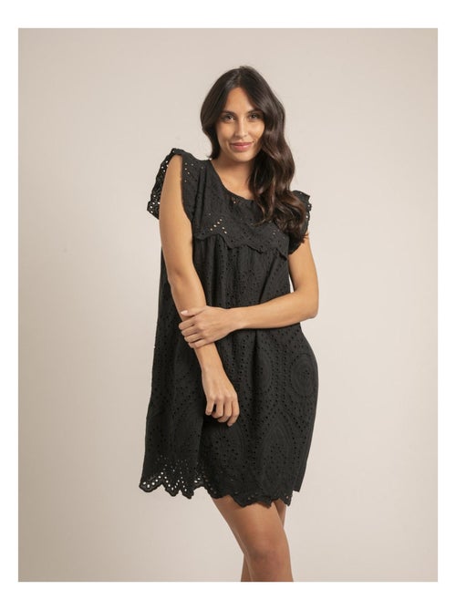 Robe courte broderies anglaises ingles - Kiabi