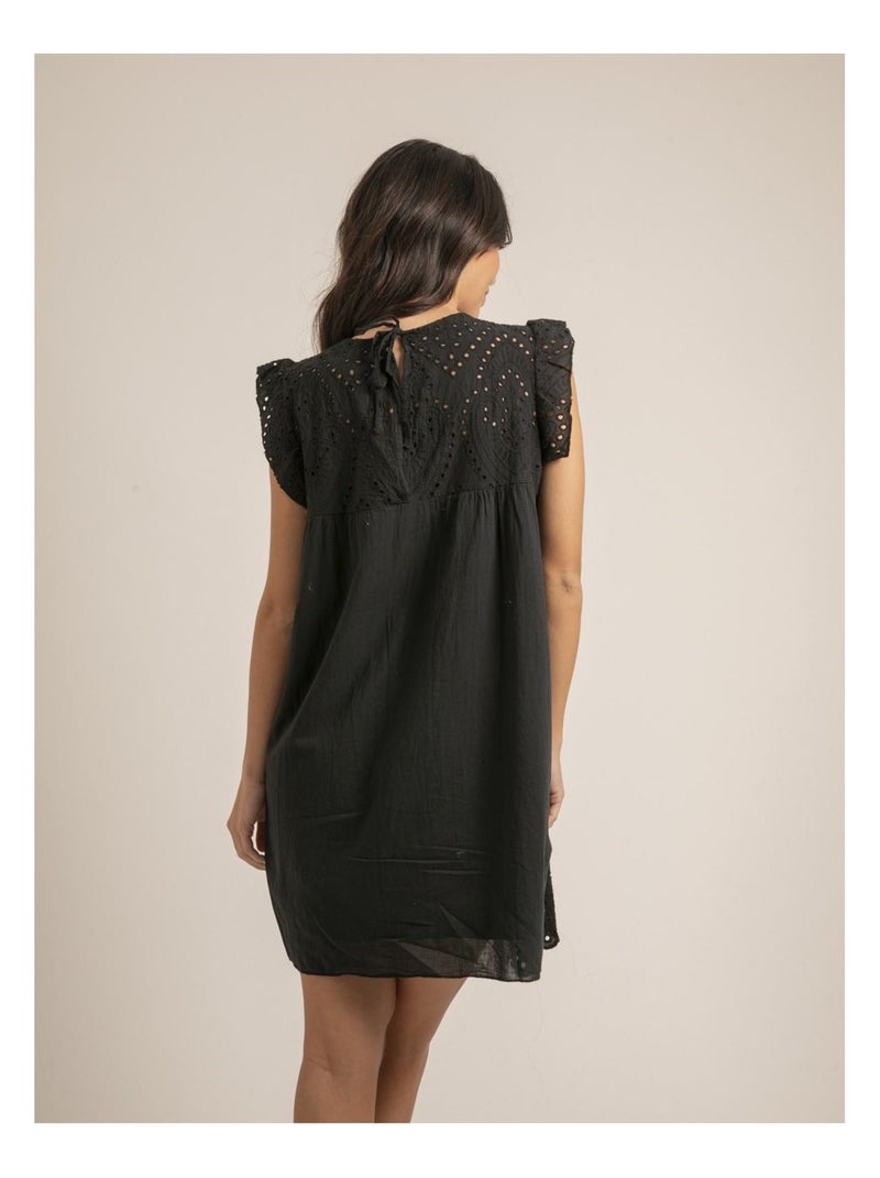 Robe courte broderies anglaises ingles Noir - Kiabi
