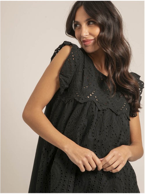 Robe courte broderies anglaises ingles - Kiabi