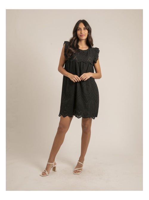 Robe courte broderies anglaises ingles - Kiabi
