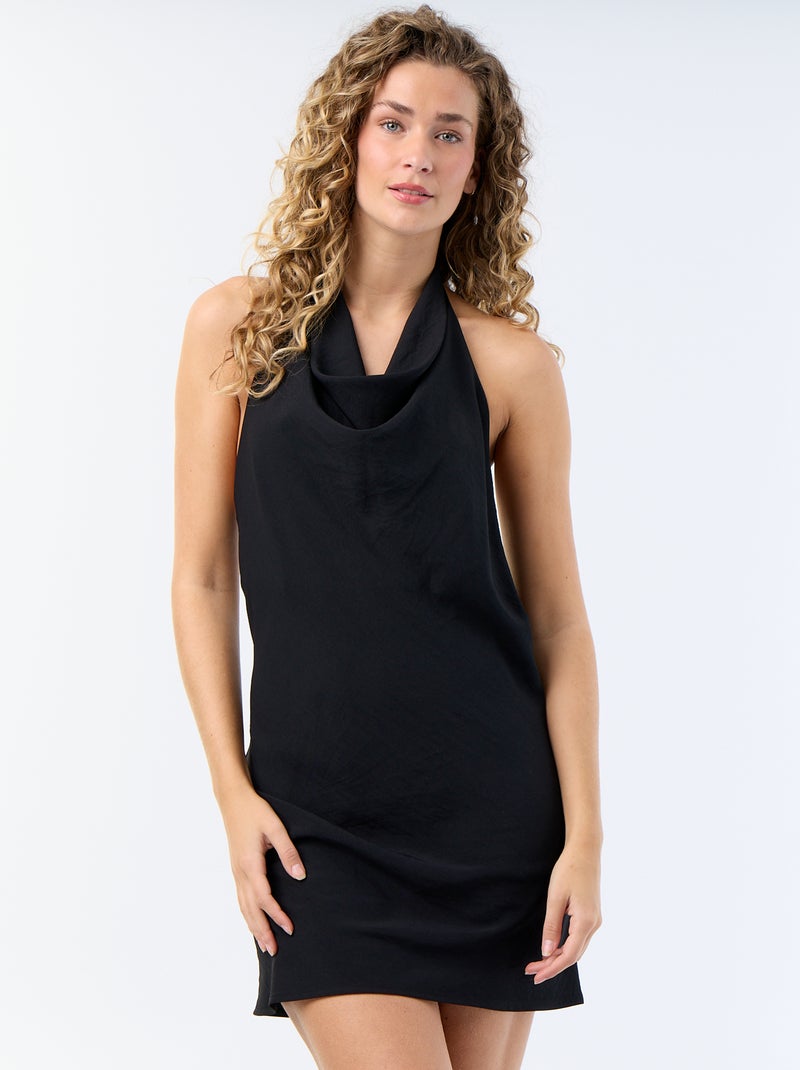 Robe courte col bénitier et tour de cou Noir - Kiabi