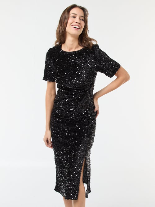 Robe courte col rond en sequins uni - Kiabi