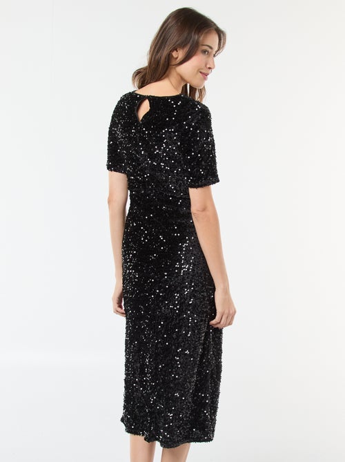 Robe courte col rond en sequins uni - Kiabi