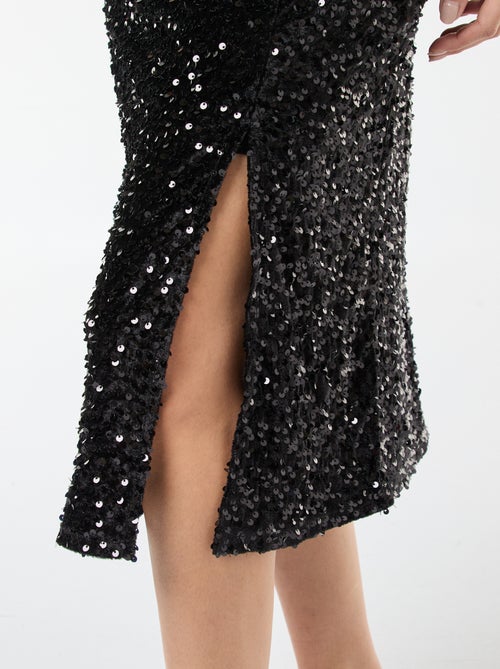 Robe courte col rond en sequins uni - Kiabi