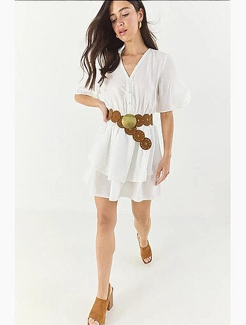 Robe courte col v dentelle lucci