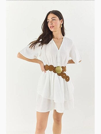 Robe courte col v dentelle lucci