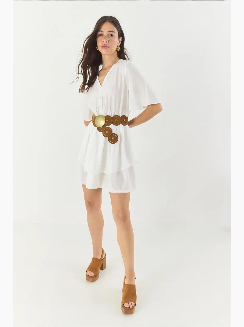 Robe courte col v dentelle lucci Blanc - Kiabi