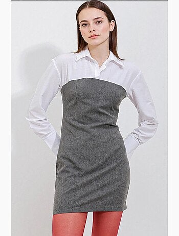 Robe courte color block à col chemise et manches longues bdart