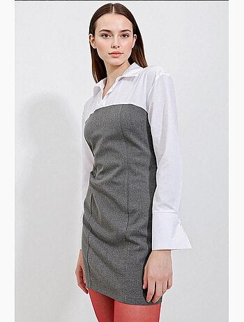 Robe courte color block à col chemise et manches longues bdart