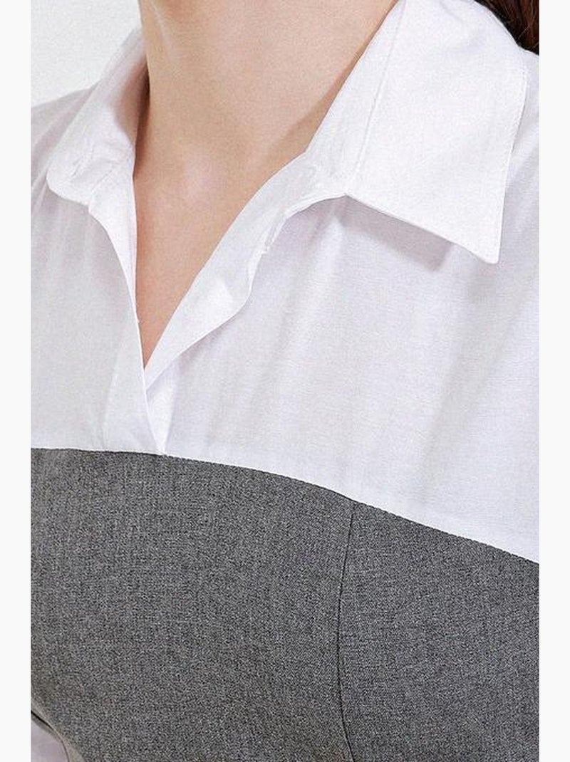 Robe courte color block à col chemise et manches longues bdart Gris Noir - Kiabi