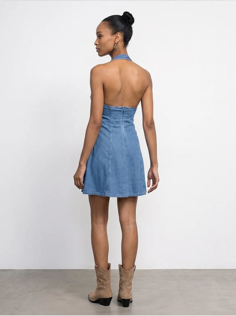 Robe courte dos-nu en tencel dilvin Bleu saphir - Kiabi
