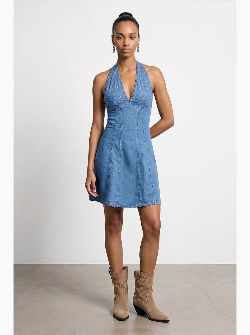 Robe courte dos-nu en tencel dilvin Bleu saphir - Kiabi