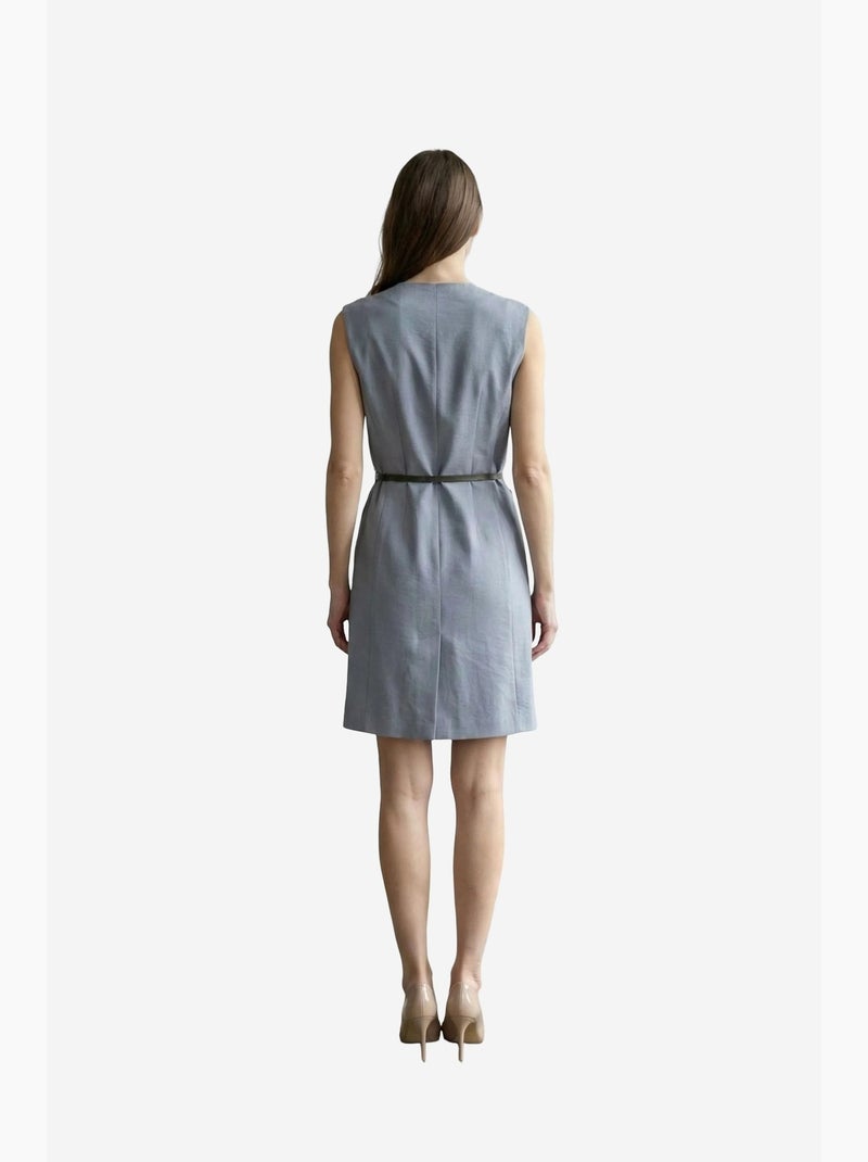 Robe courte droite sans manches à col v et ceinture my fashion Bleu saphir - Kiabi